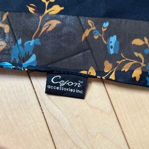 Cejon Black Scarf with Blue and Yellow Floral Design